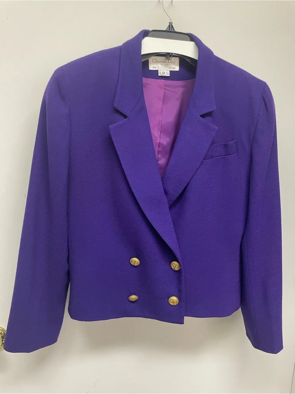 Vintage 80’s/90’s Dior Vibrant Purple Double-Breasted Blazer with Gold Buttons